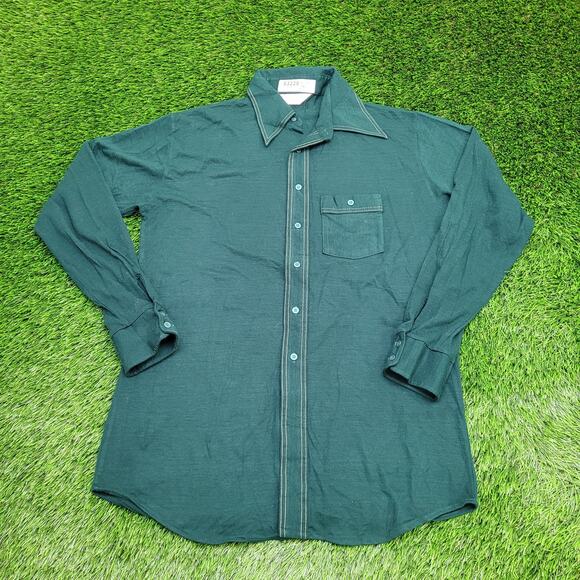Vintage 80s Disco MOD Button Shirt Large 21x32 Long-Tails USA - Picture 1 of 11